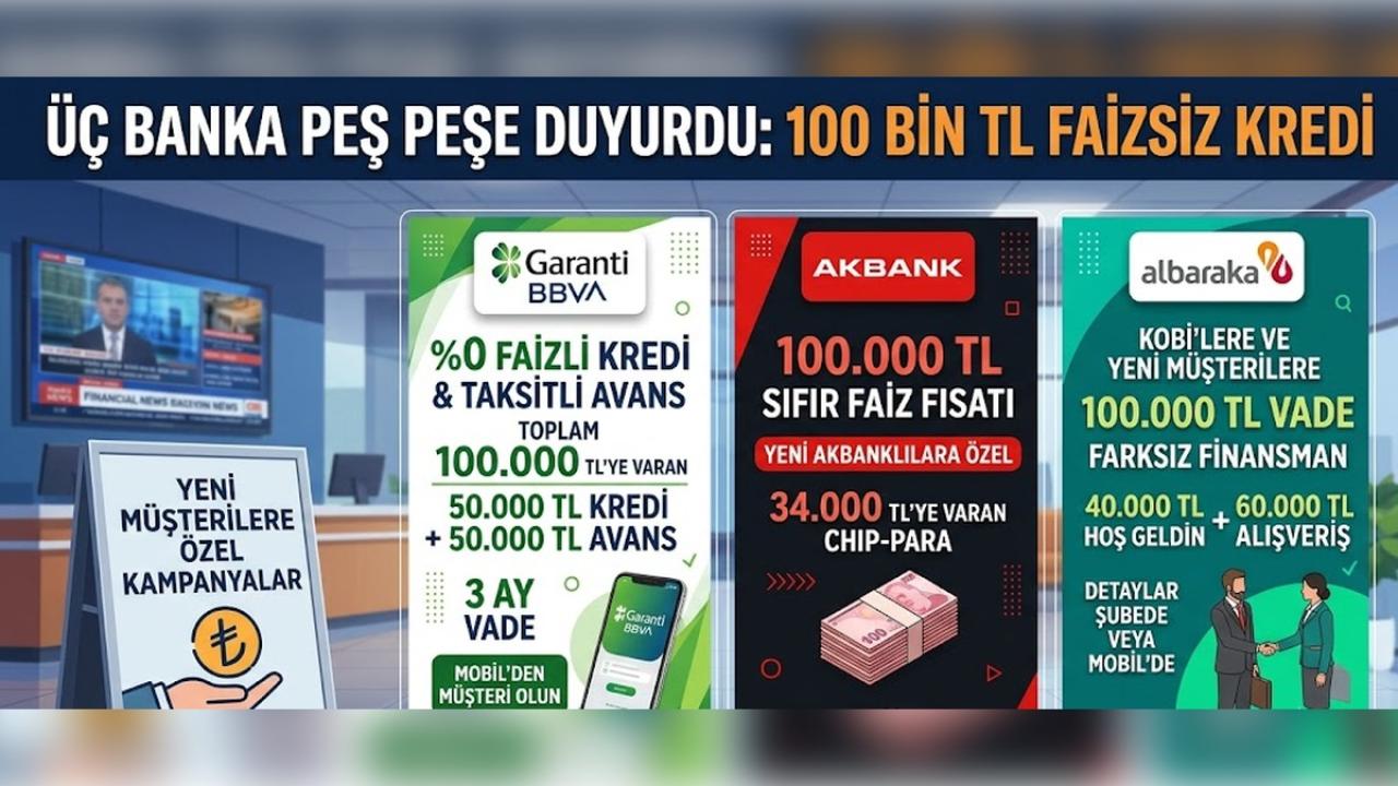 Üç banka peş peşe duyurdu: 100 bin TL faizsiz kredi